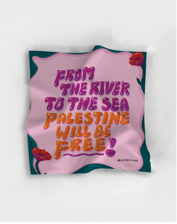 Free Palestine:  Printed Square Scarf. Artwork By Sioe Jeng Tsao